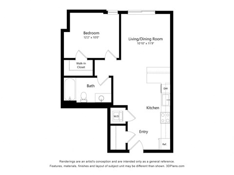 a floor plan of a unit with a bedroom and a living room